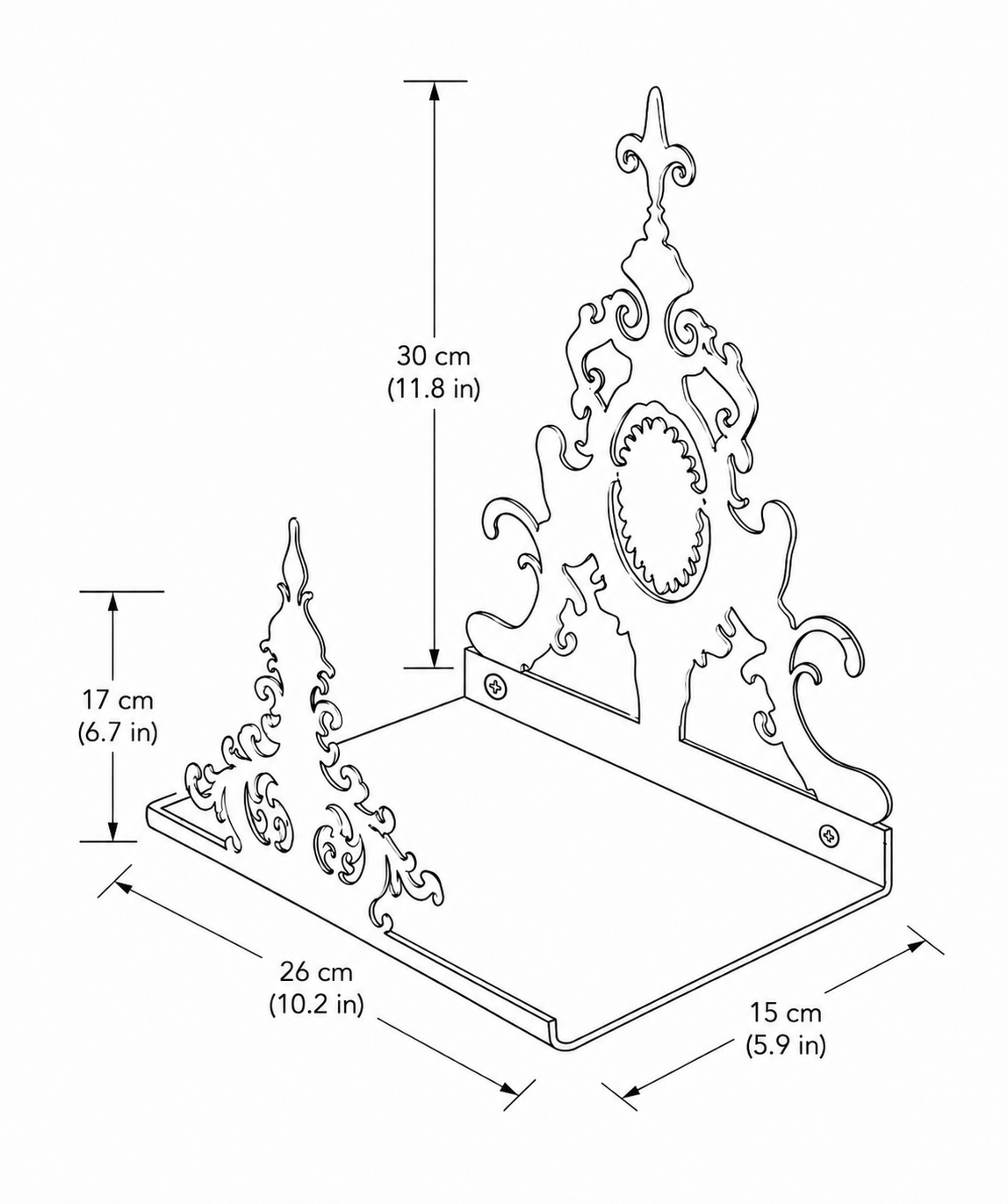 Gothic Architectural Shelf technical drawing with dimensions
